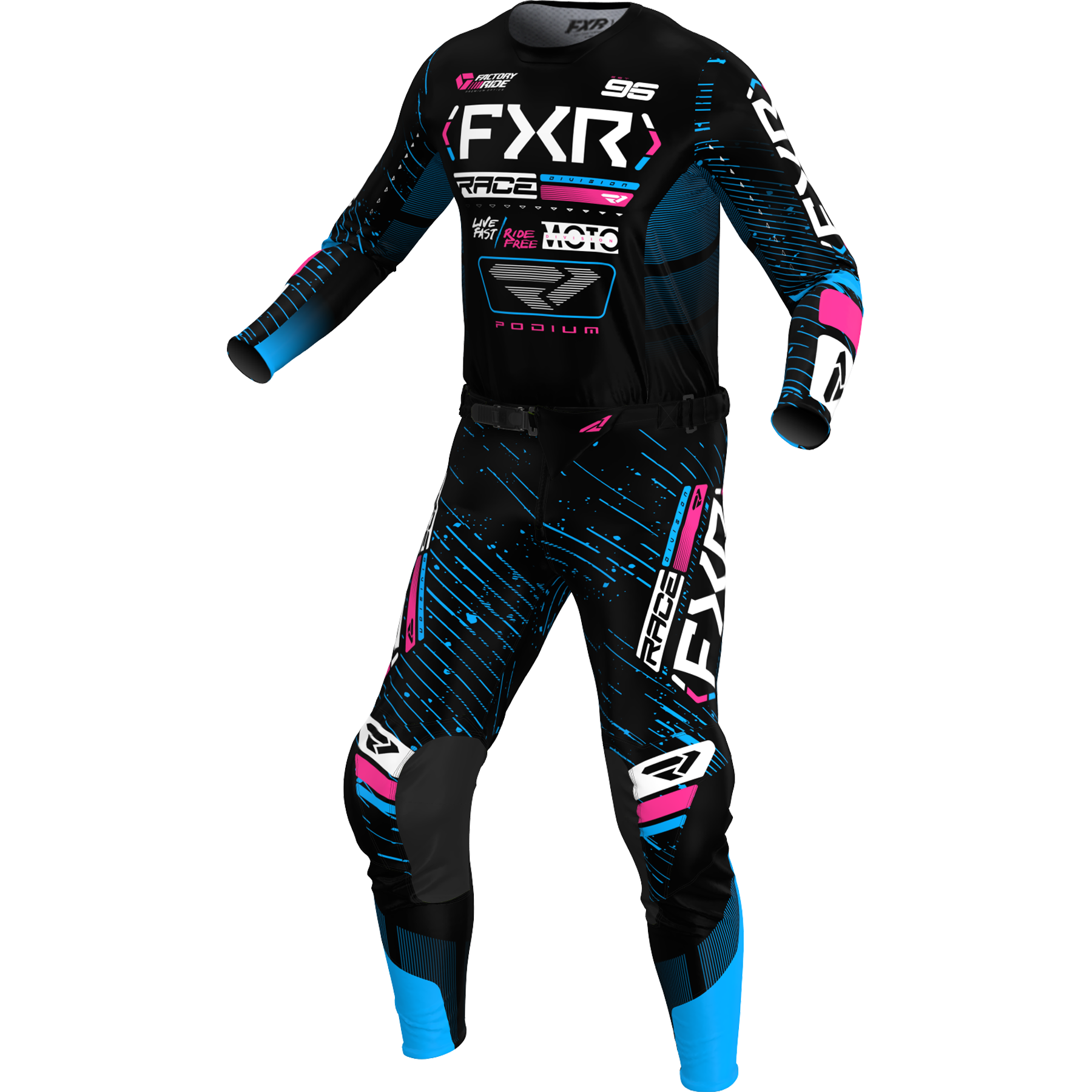 FXR Podium 2025 MX Kit Combo Black/Cyan/Pink