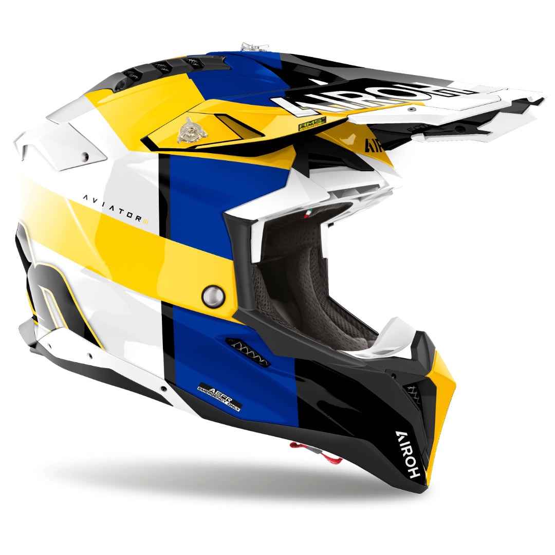 Airoh Aviator 3 Monach Gloss MX Helmet Blue/Yellow