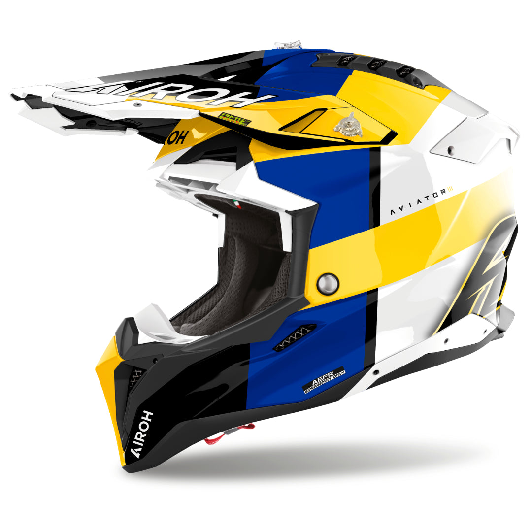 Airoh Aviator 3 Monach Gloss MX Helmet Blue/Yellow