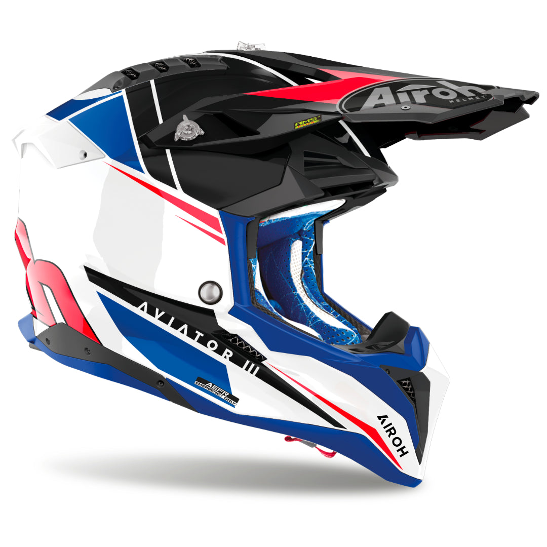 Airoh Aviator 3 Push Gloss MX Helmet Blue/Red