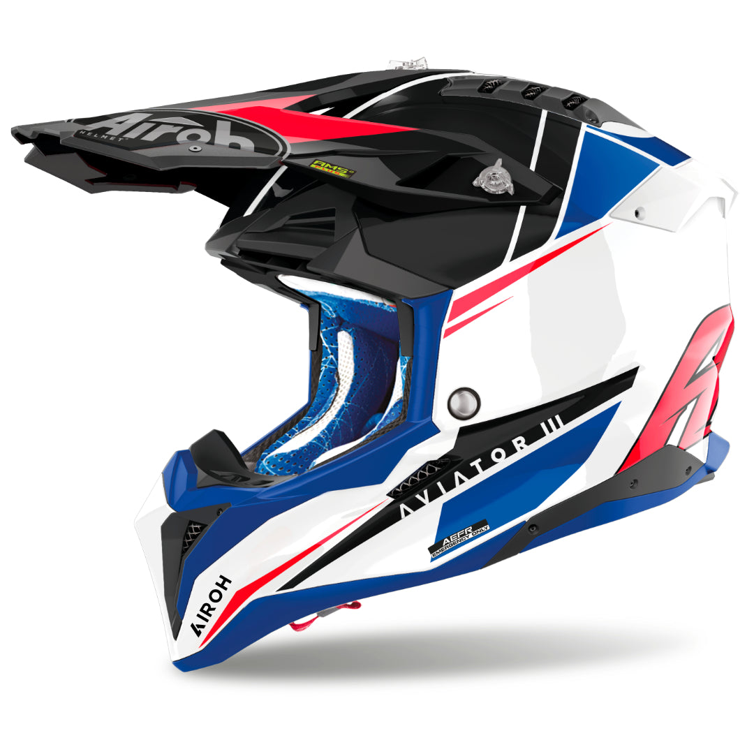 Airoh Aviator 3 Push Gloss MX Helmet Blue/Red