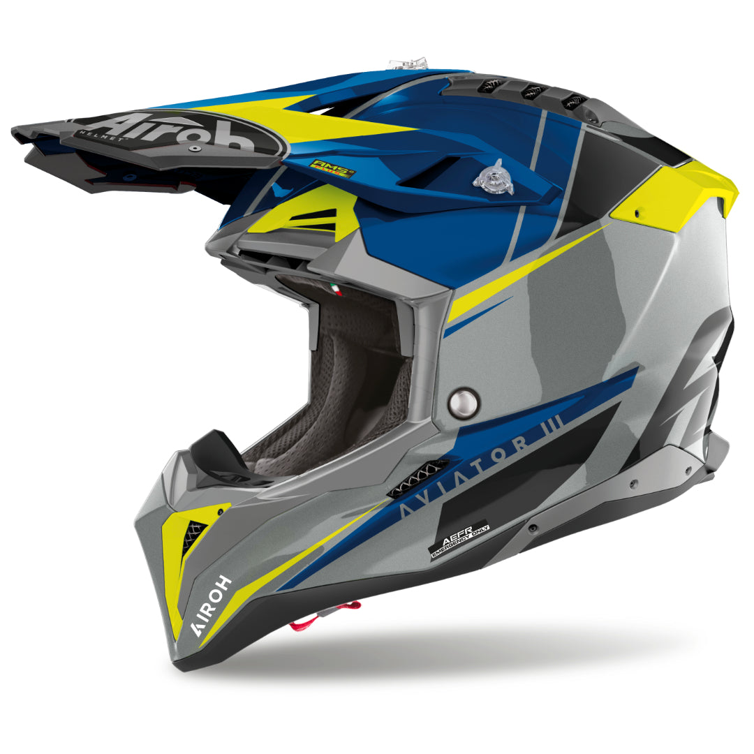 Airoh Aviator 3 Push Gloss MX Helmet Blue