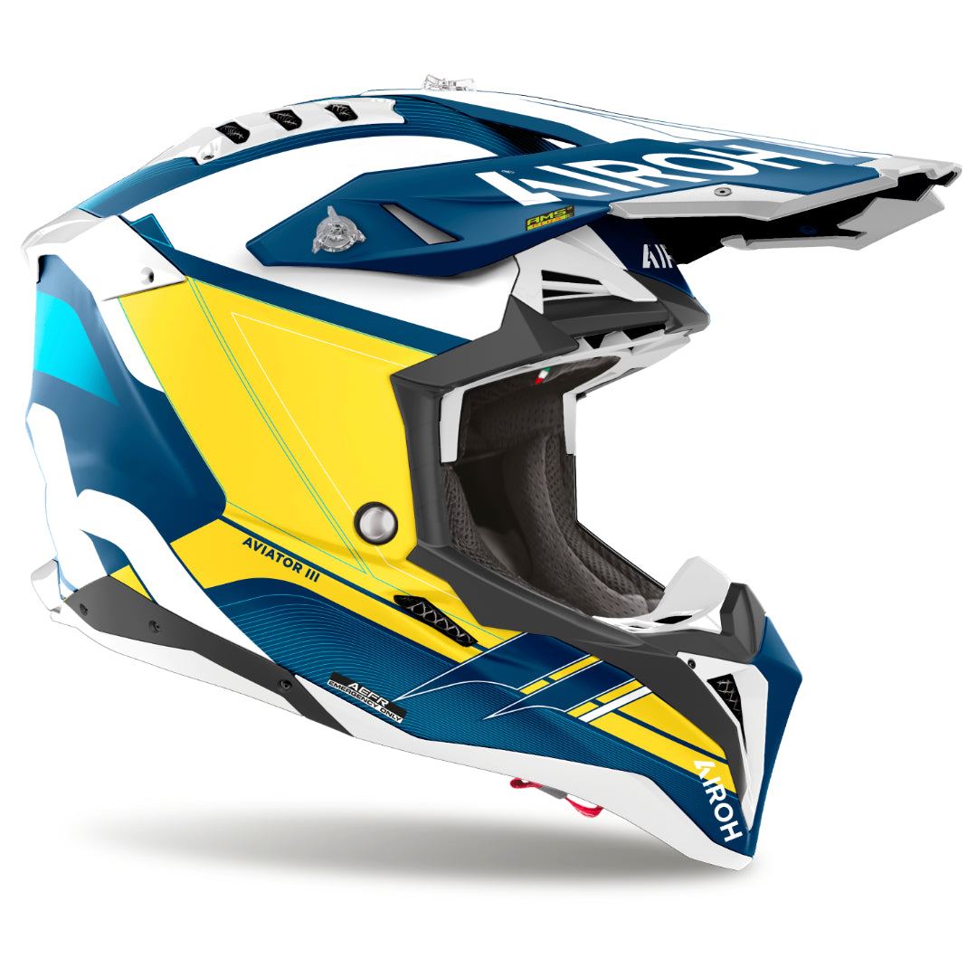 Airoh Aviator 3 Saber Matt MX Helmet Blue/Yellow