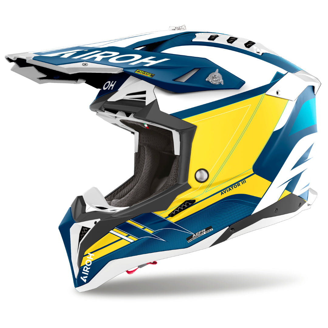 Airoh Aviator 3 Saber Matt MX Helmet Blue/Yellow