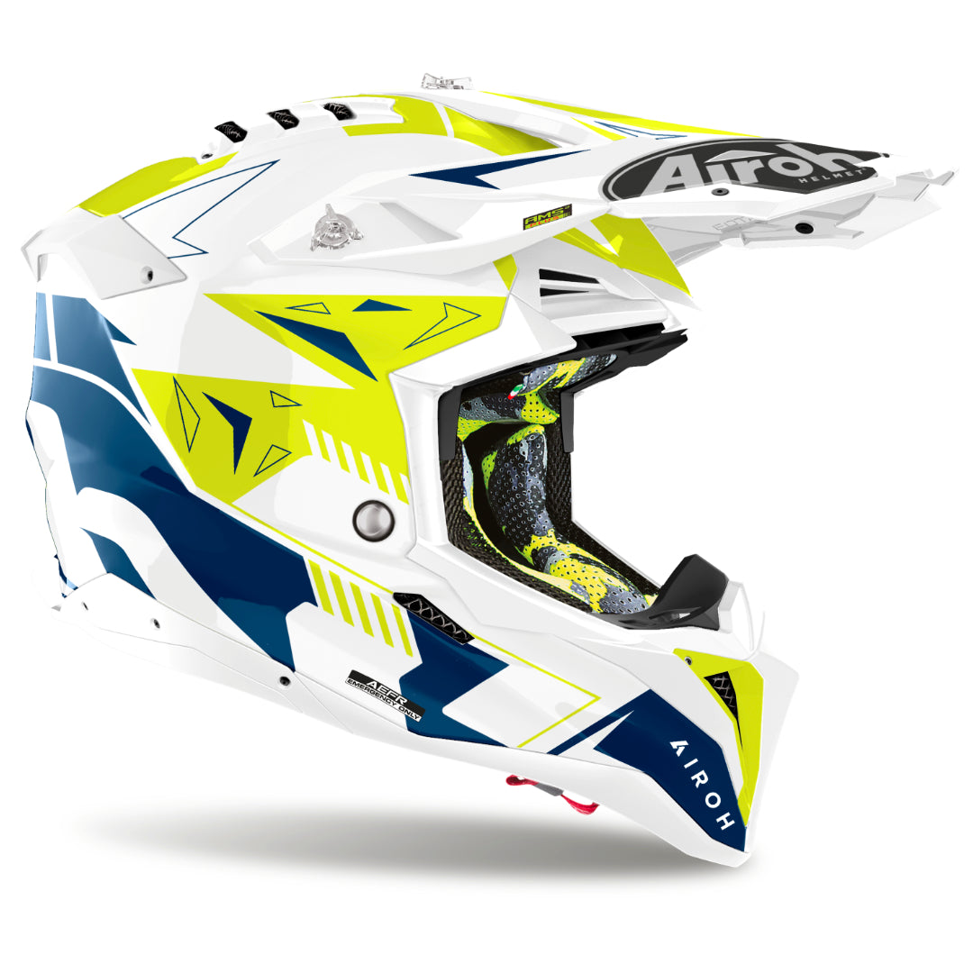 Airoh Aviator 3 Spin Gloss MX Helmet Yellow/Blue