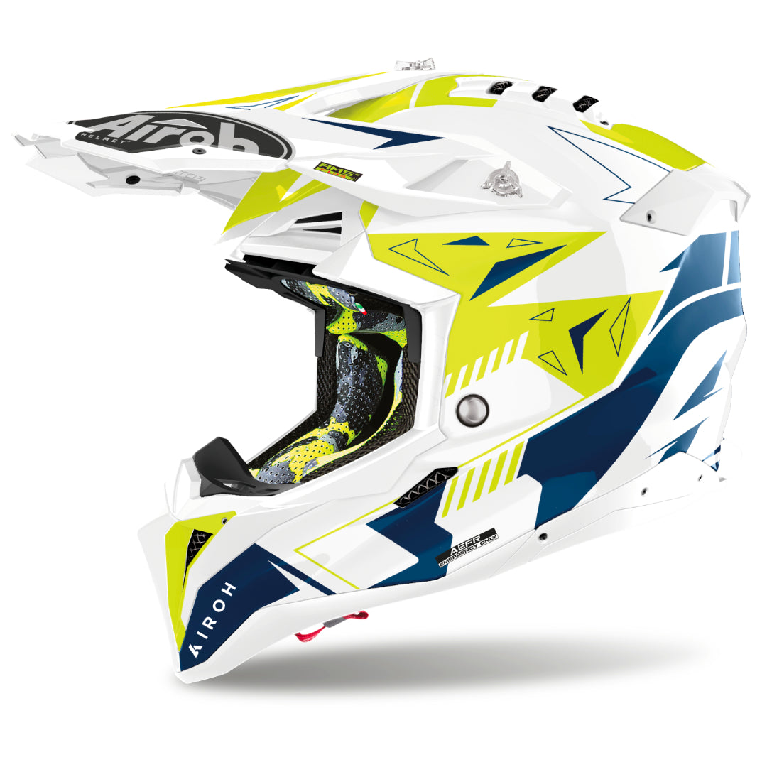 Airoh Aviator 3 Spin Gloss MX Helmet Yellow/Blue