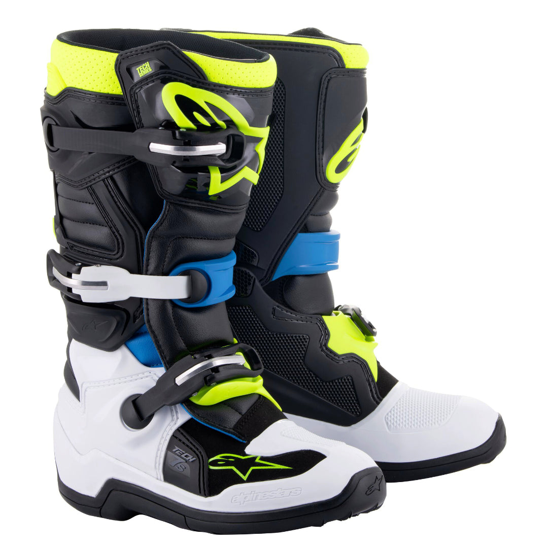 Alpinestars Tech 7s YOUTH Motocross Boots Black/Enamel Blue/Yellow Fluo