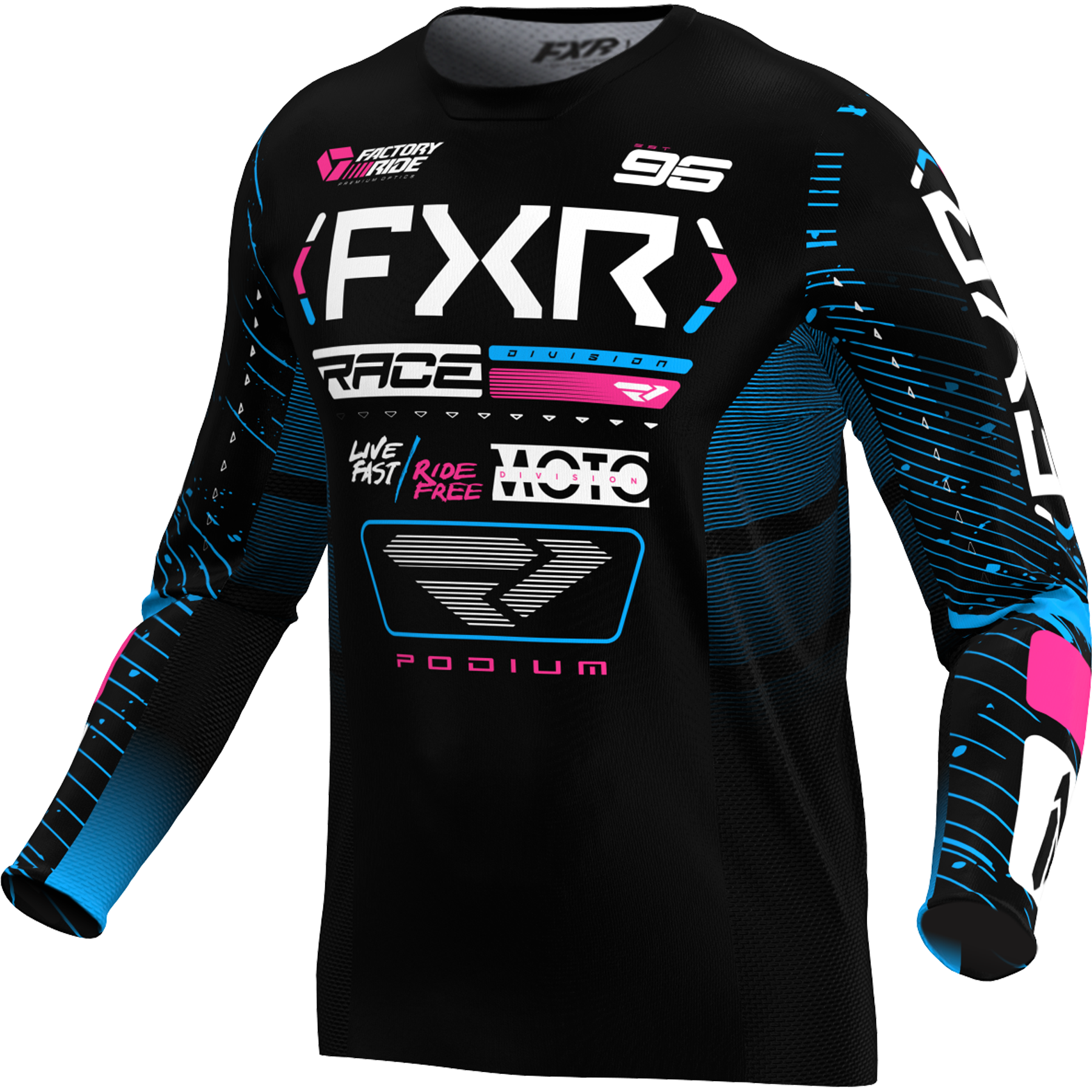 FXR Podium MX Jersey 2025 Black/Cyan/Pink