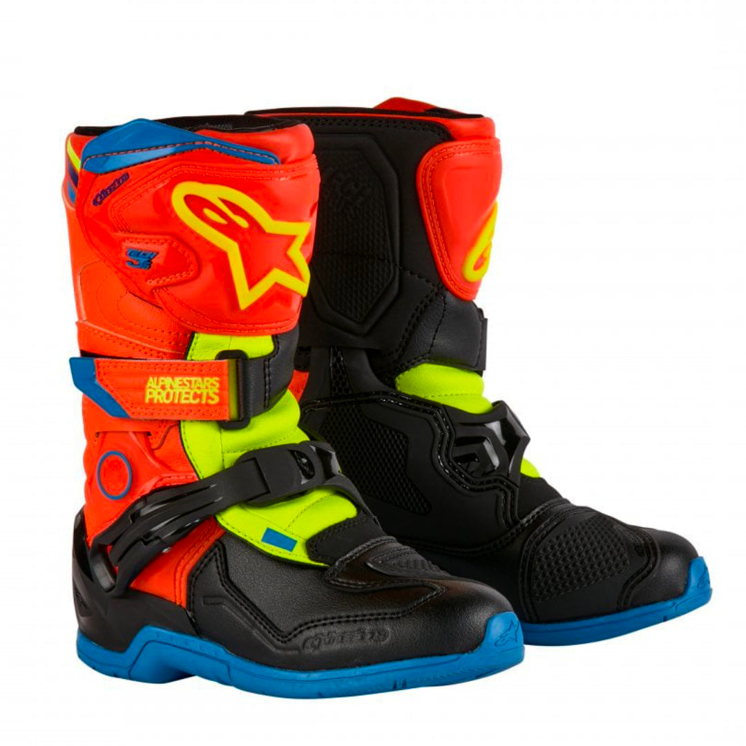 Alpinestars Tech 3s KIDS Motocross Boots Orange Fluo/Enamel Blue/Yellow Fluo