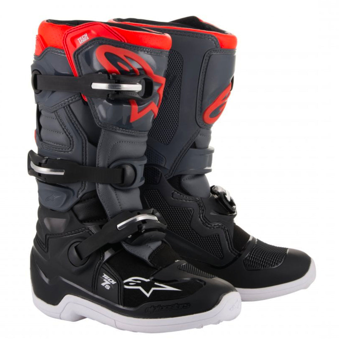 Alpinestars Tech 7s YOUTH Motocross Boots Black/Dk Grey/Red Flo