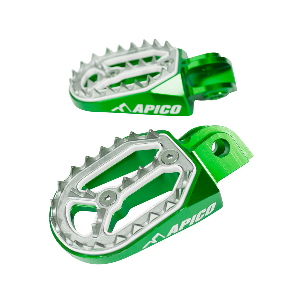 Apico Pro-Bite Foot Pegs KAWASAKI KX250F 06-23, KX450F 07-23, KX250XC/450XC 21-23 Green